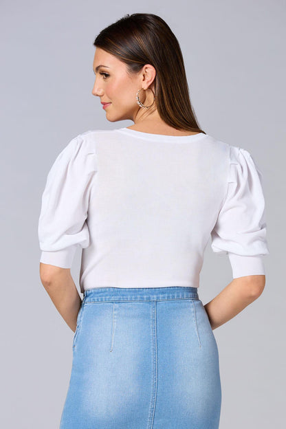 Versona cache puff sleeve sweater WHITE