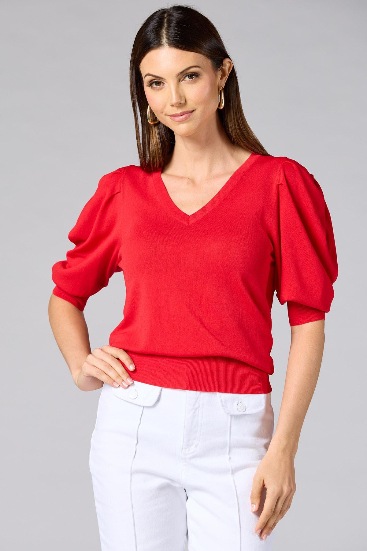 Versona cache red puff sleeve sweater RED