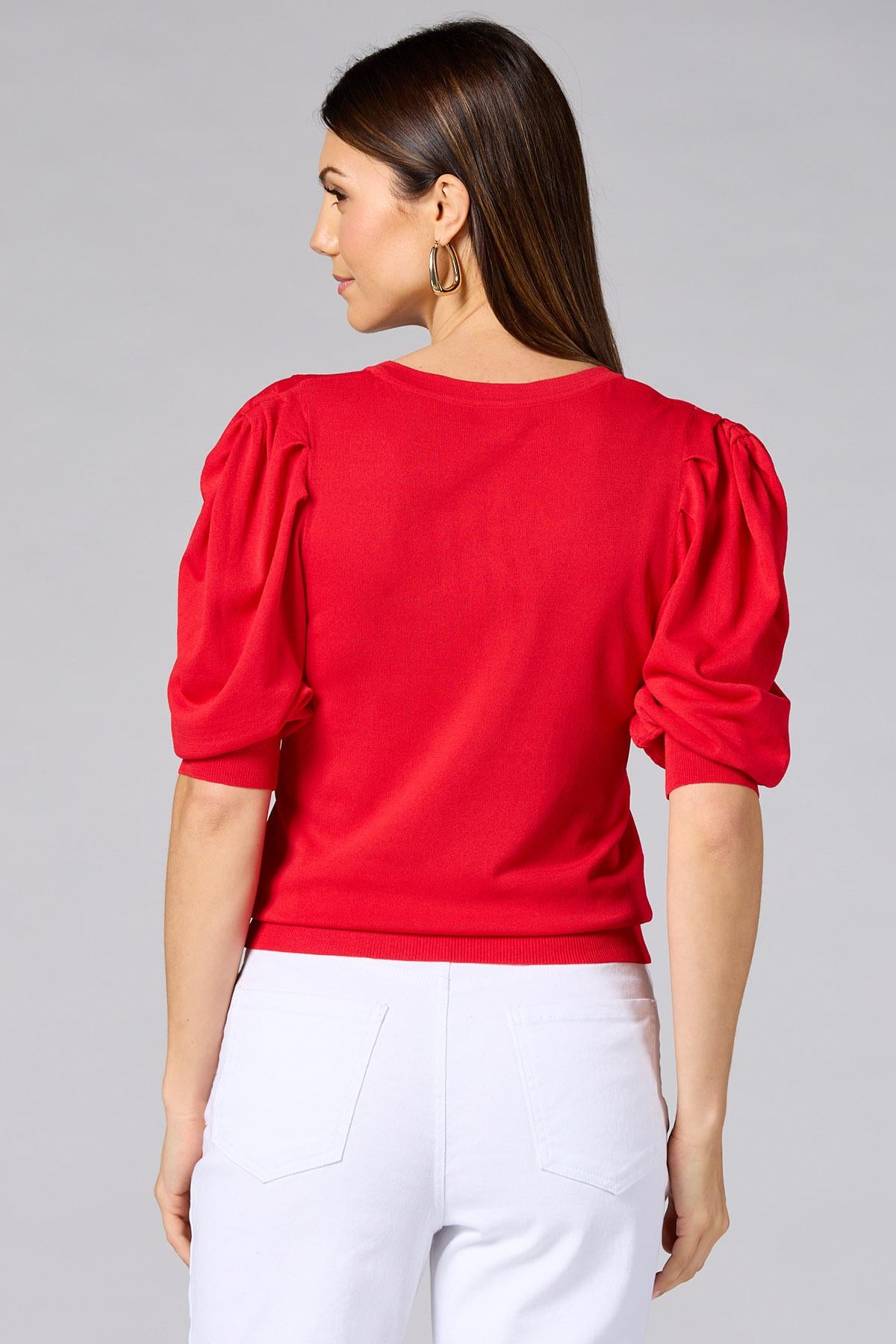 Versona cache red puff sleeve sweater RED