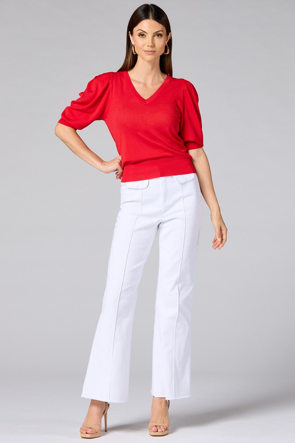 Versona cache red puff sleeve sweater RED