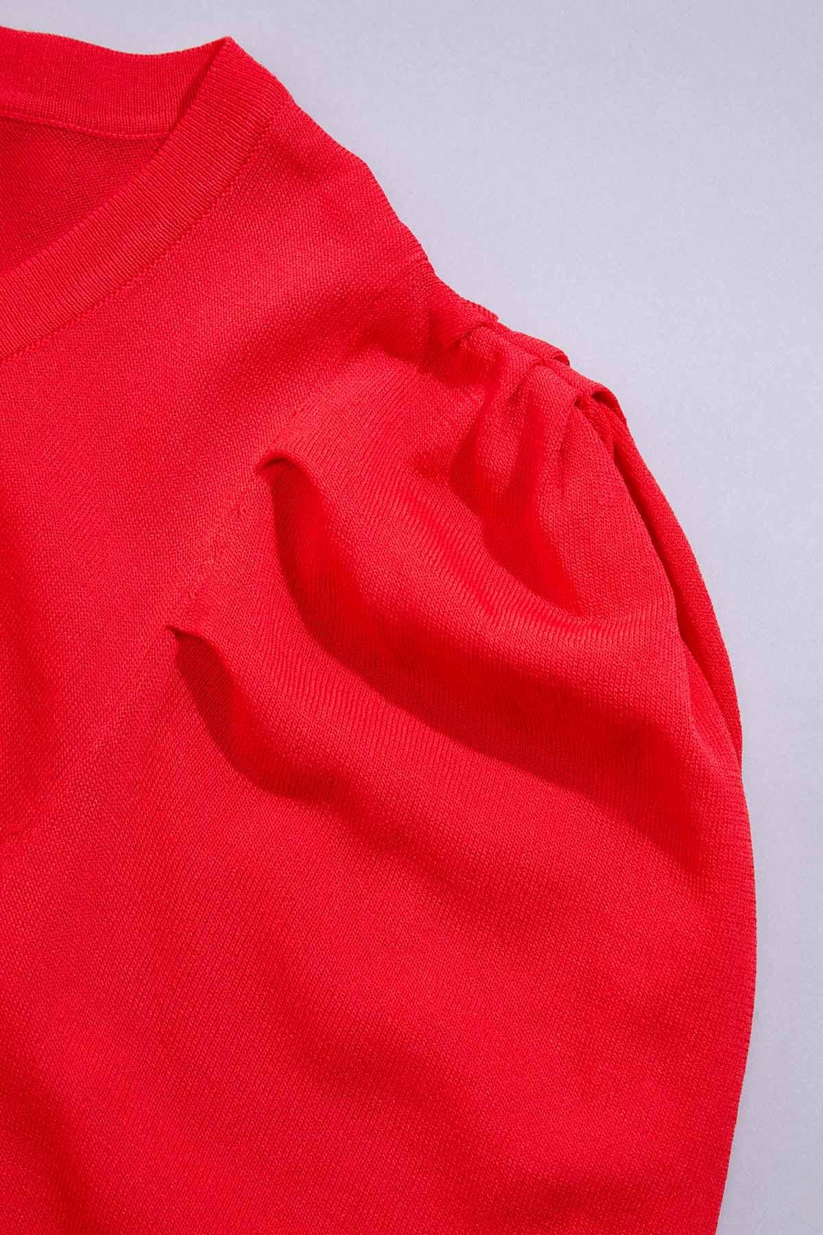 Versona cache red puff sleeve sweater RED