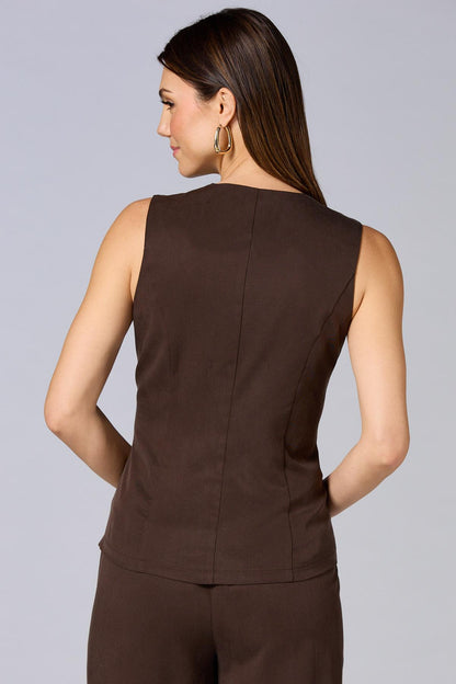 Versona cache solid button front vest BROWN