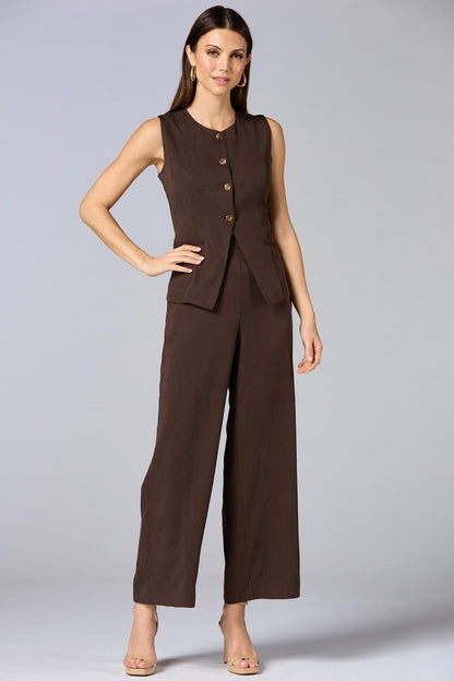 Versona cache solid button front vest BROWN