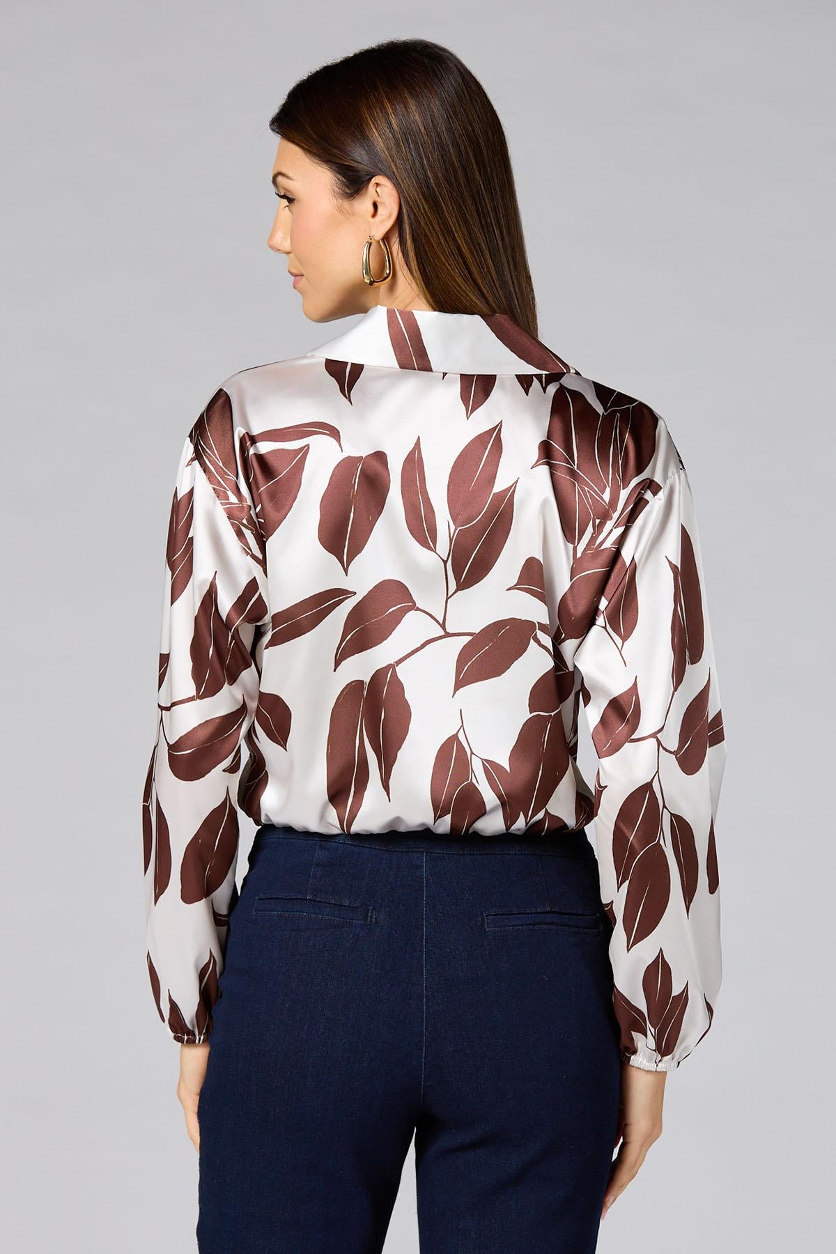 Versona cache brown floral satin wrap top BROWNBEIGE_MULTI