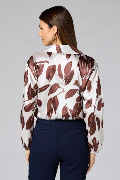 Versona cache brown floral satin wrap top BROWNBEIGE_MULTI