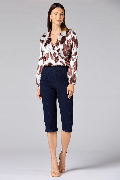 Versona cache brown floral satin wrap top BROWNBEIGE_MULTI
