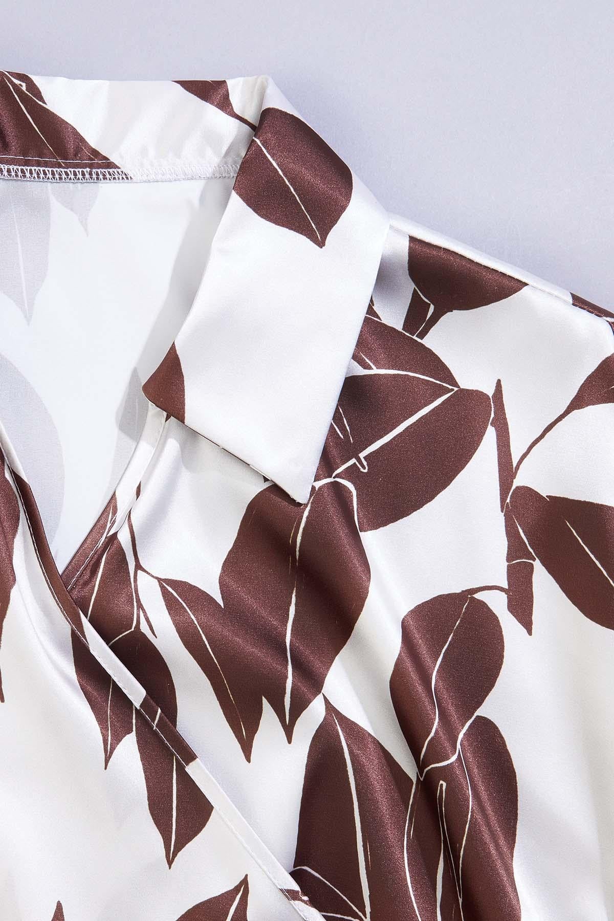 Versona cache brown floral satin wrap top BROWNBEIGE_MULTI