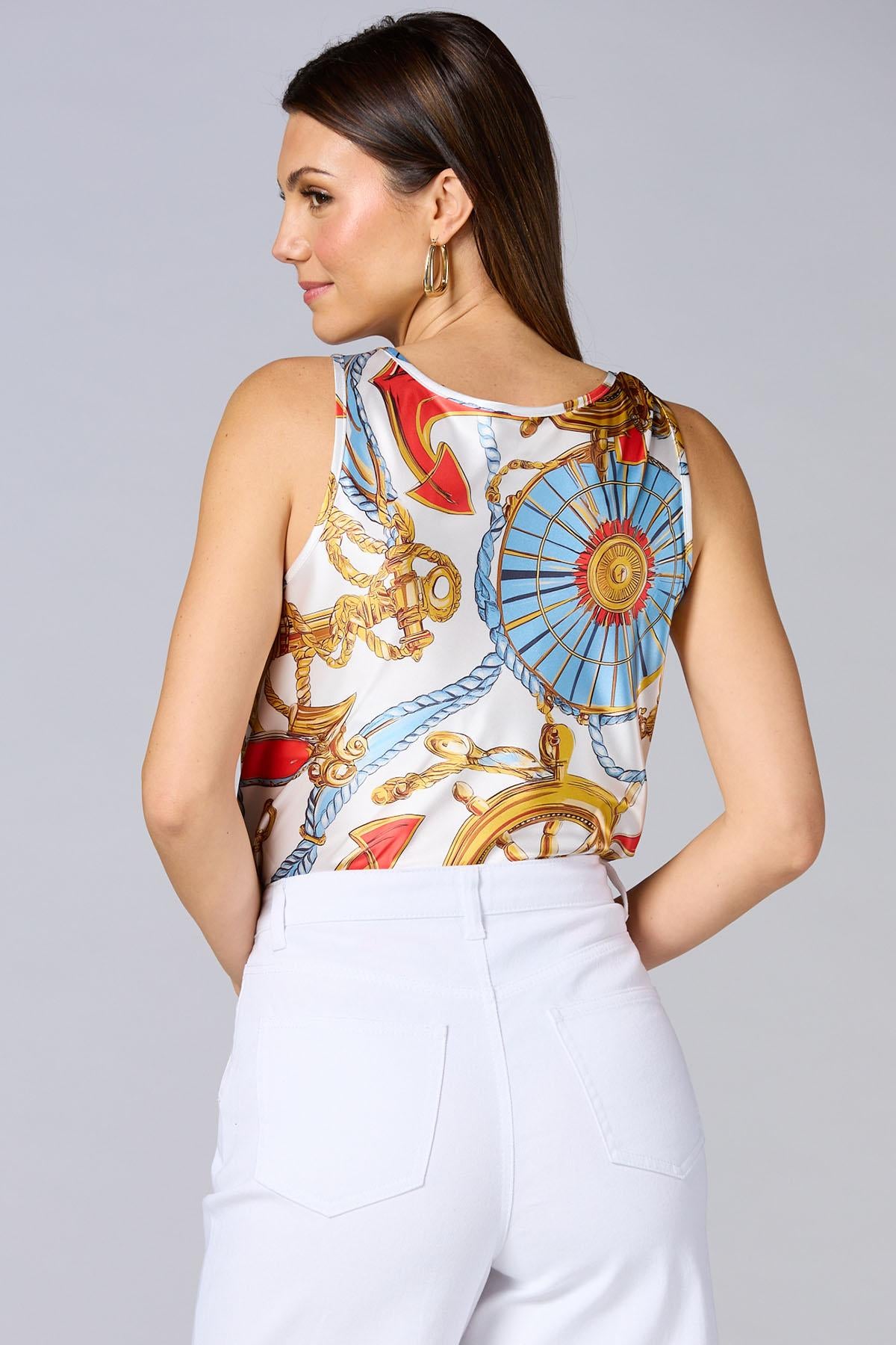 Versona cache chain strap satin tank BLUE_MULTI