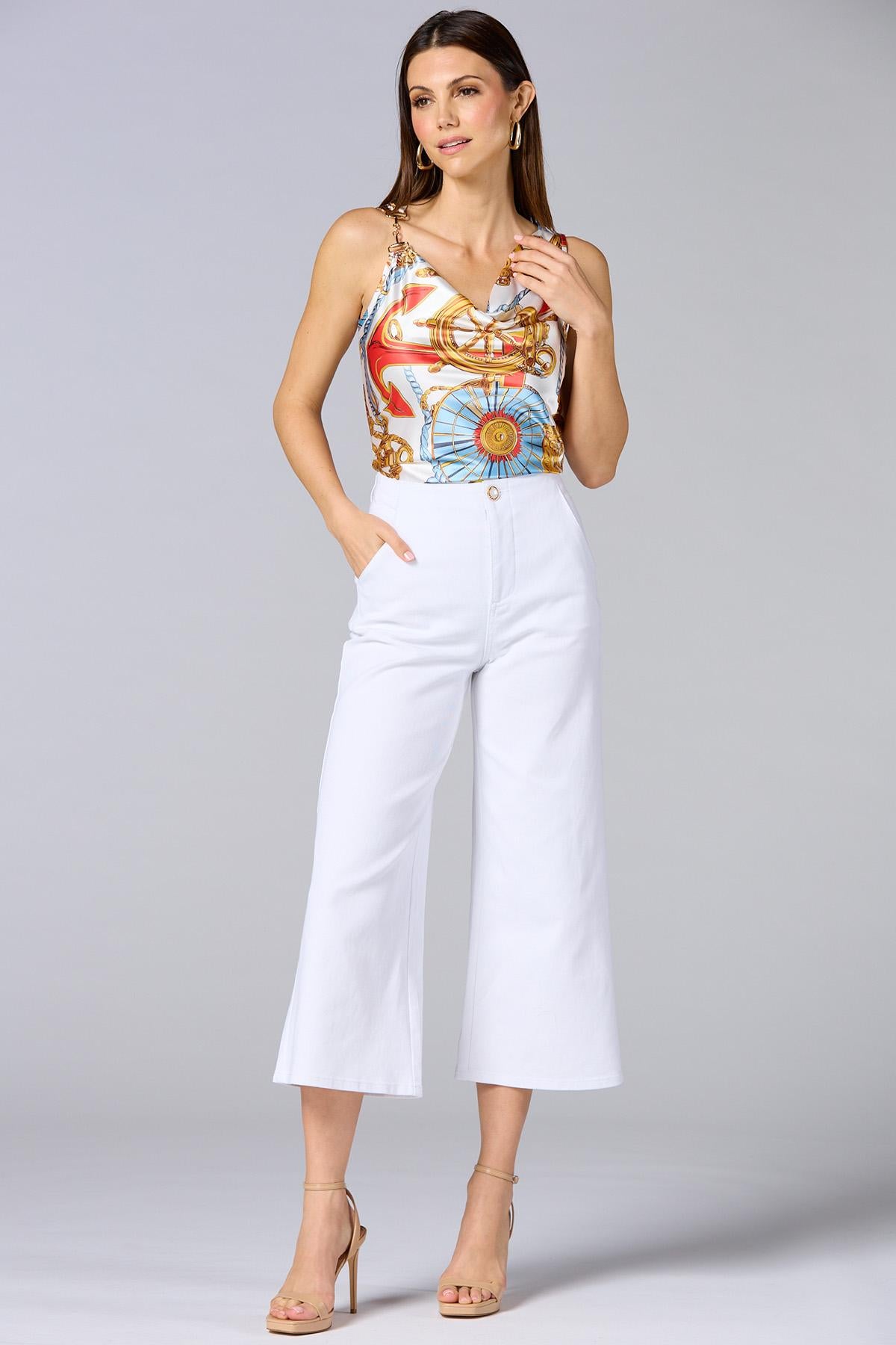 Versona cache chain strap satin tank BLUE_MULTI