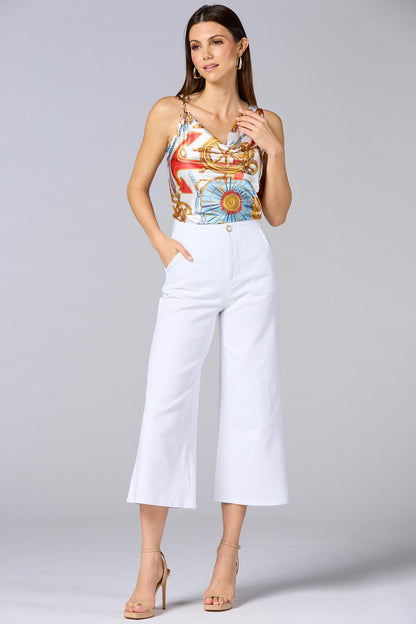 Versona cache chain strap satin tank BLUE_MULTI