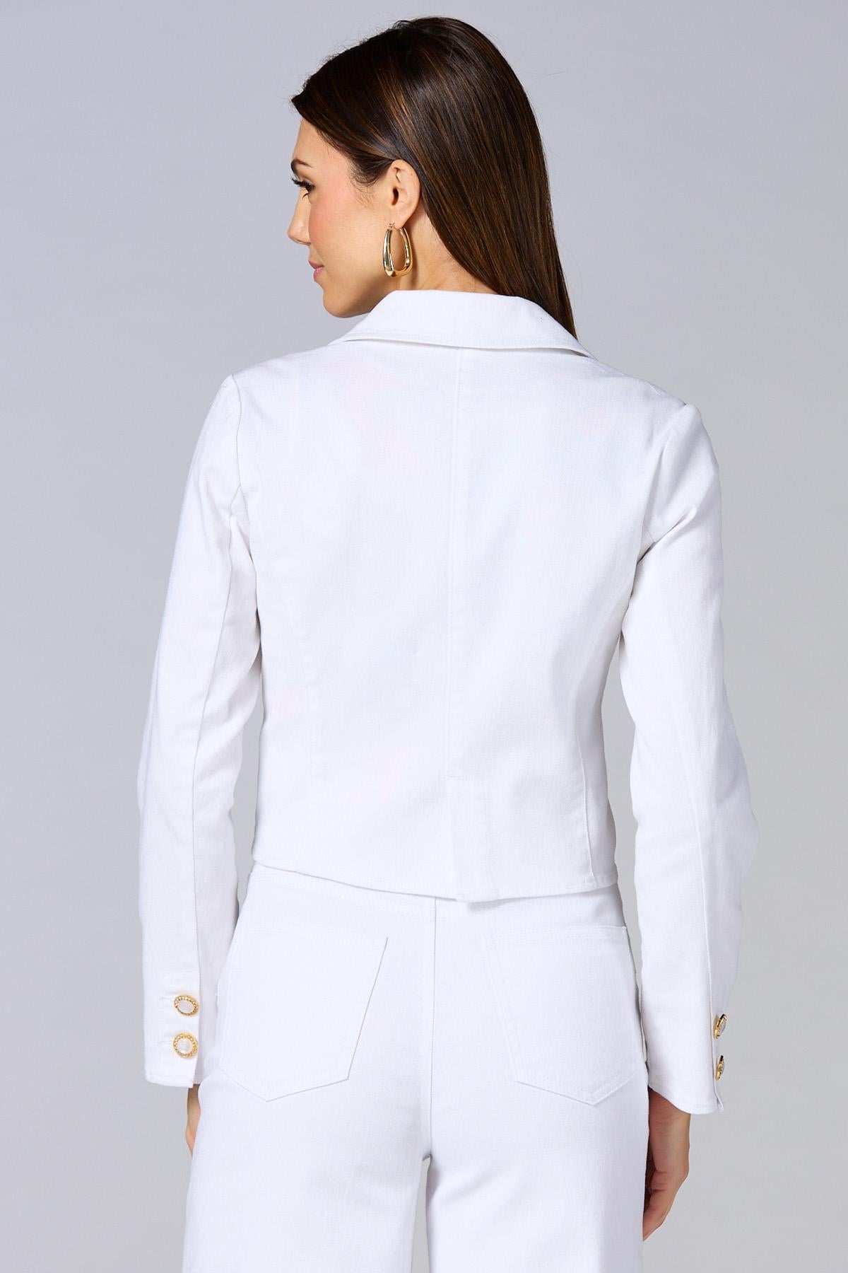 Versona cache cropped white denim blazer WHITE
