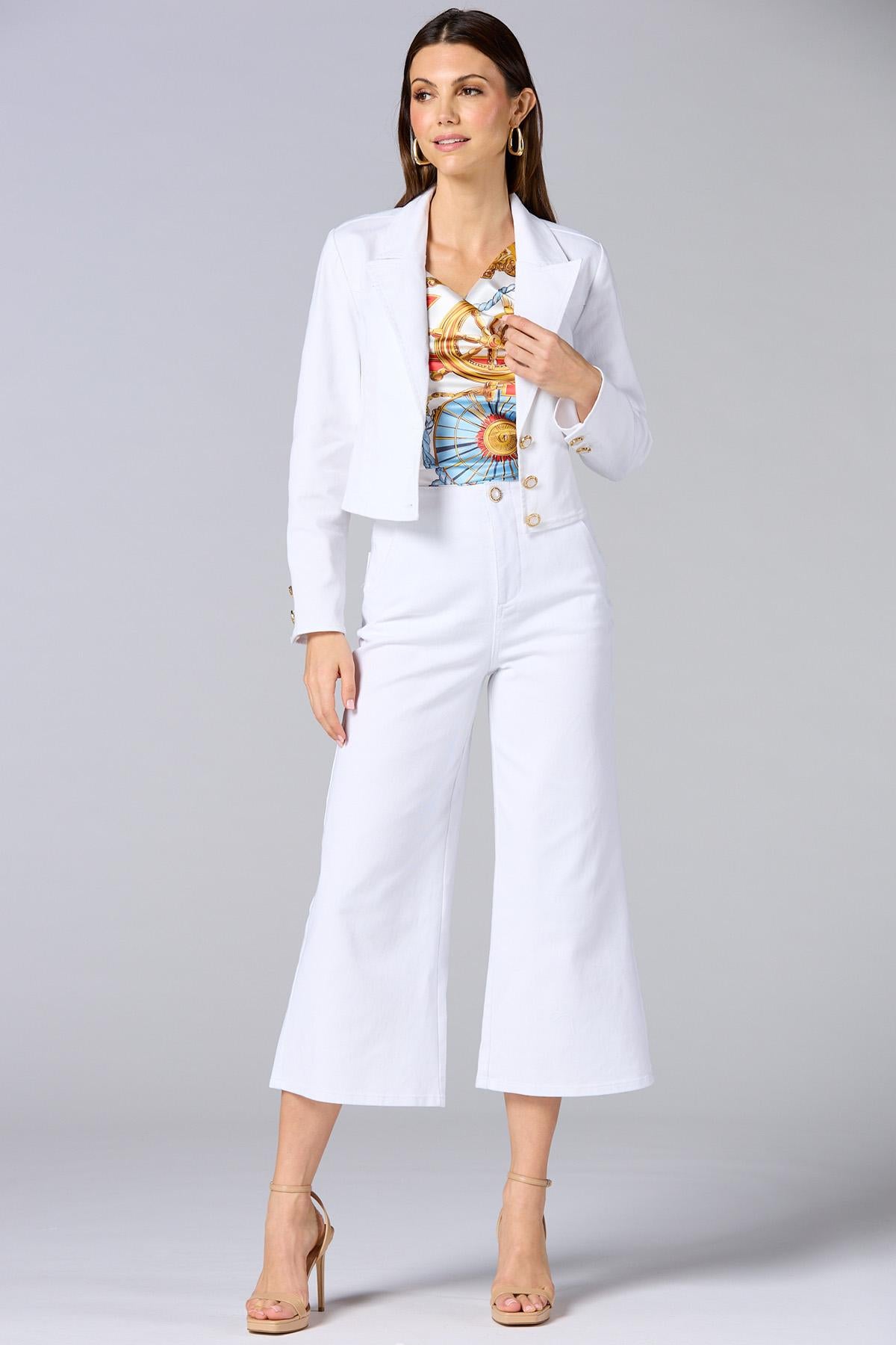Versona cache cropped white denim blazer WHITE