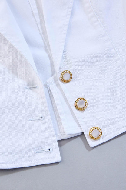 Versona cache cropped white denim blazer WHITE