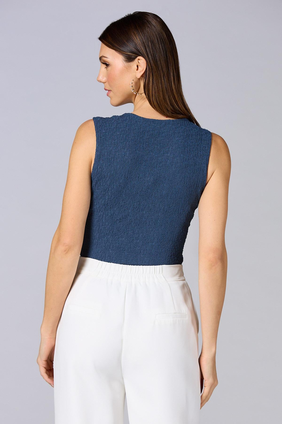 Versona cache textured gold detail tank BLUE