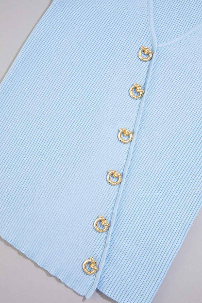 Versona cache asymmetric button front vest BLUE