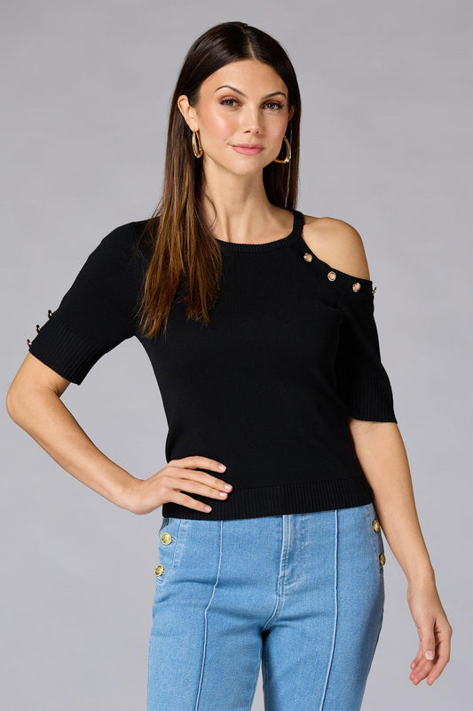 Versona cache one shoulder button sweater IDEAL_BLACK