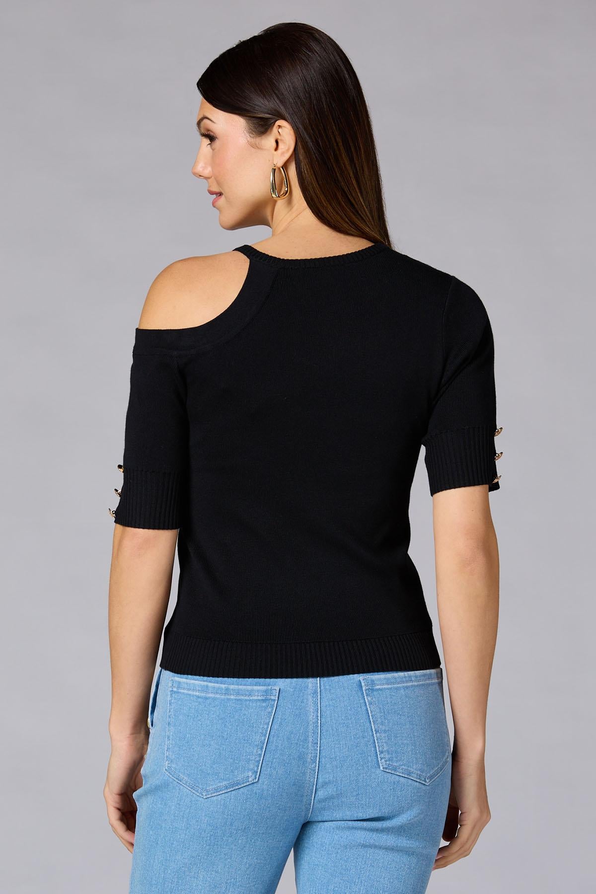 Versona cache one shoulder button sweater IDEAL_BLACK