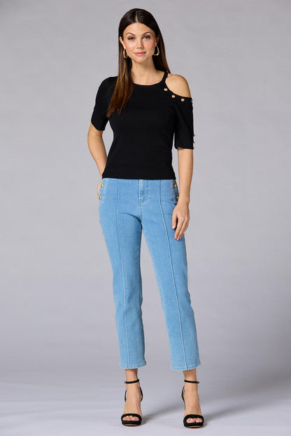 Versona cache one shoulder button sweater IDEAL_BLACK