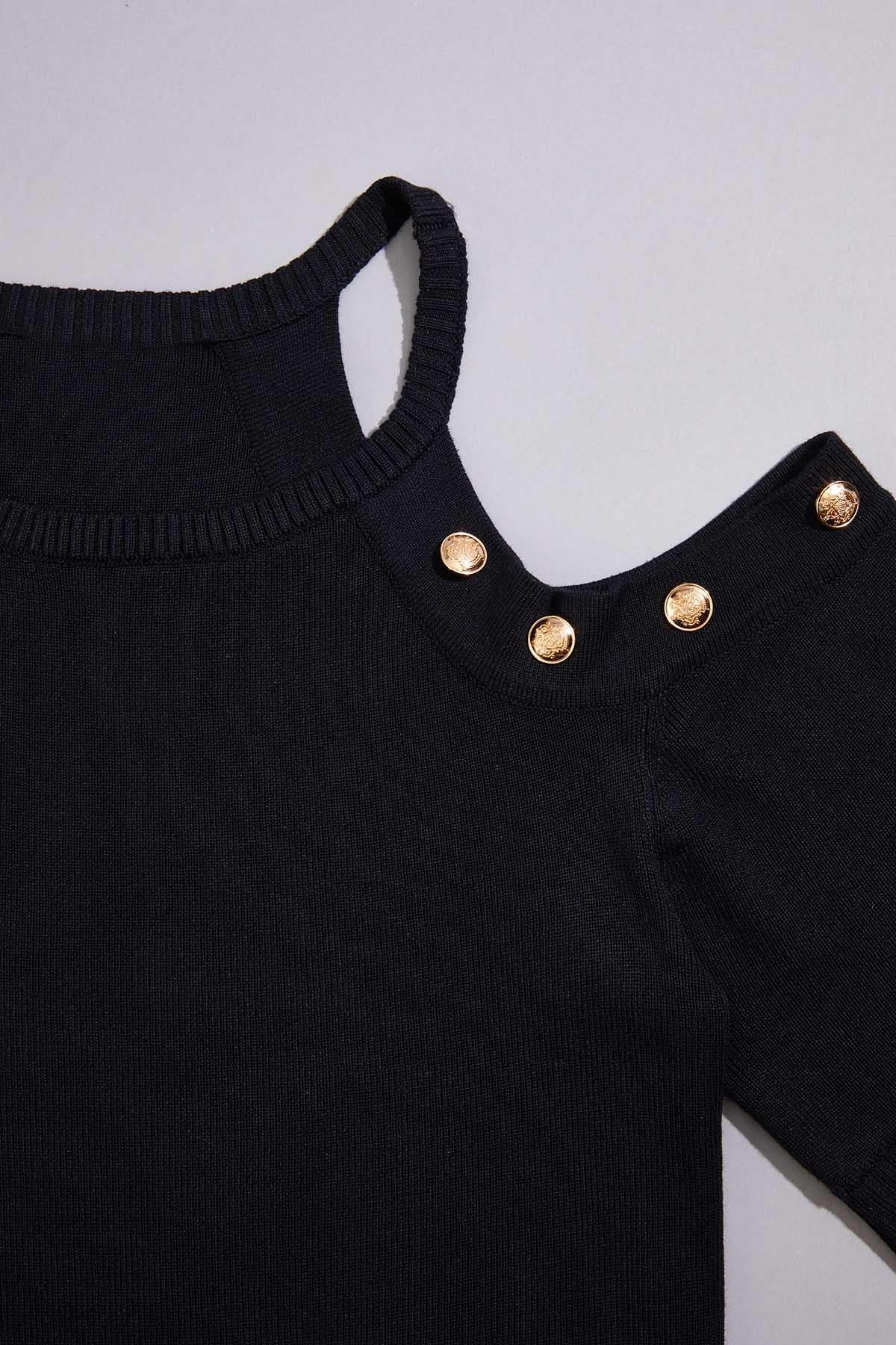 Versona cache one shoulder button sweater IDEAL_BLACK