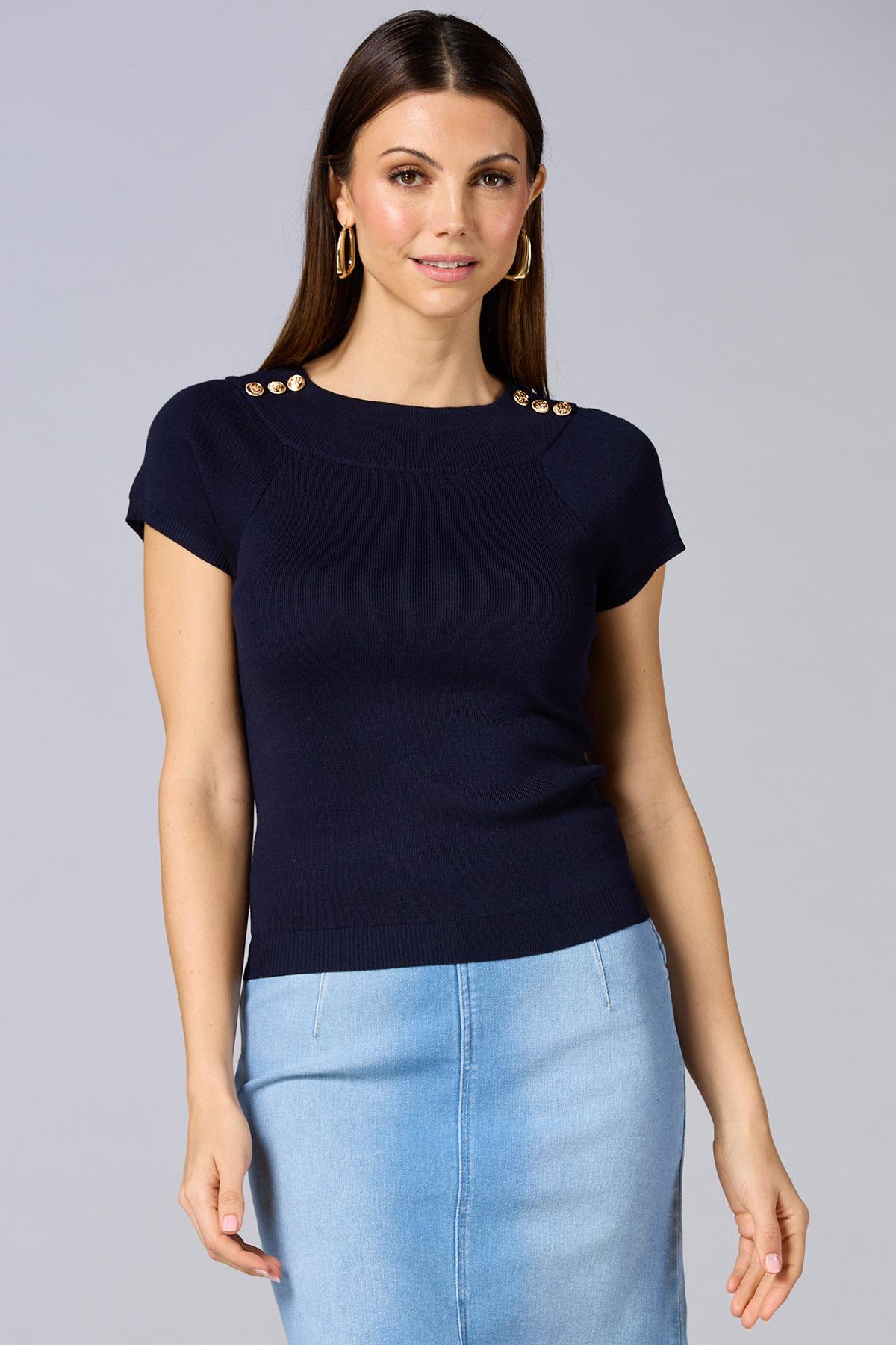 Versona cache shoulder button sweater NAVY