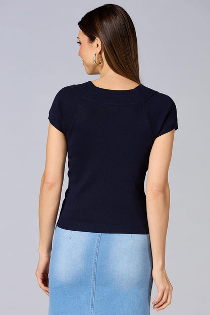 Versona cache shoulder button sweater NAVY
