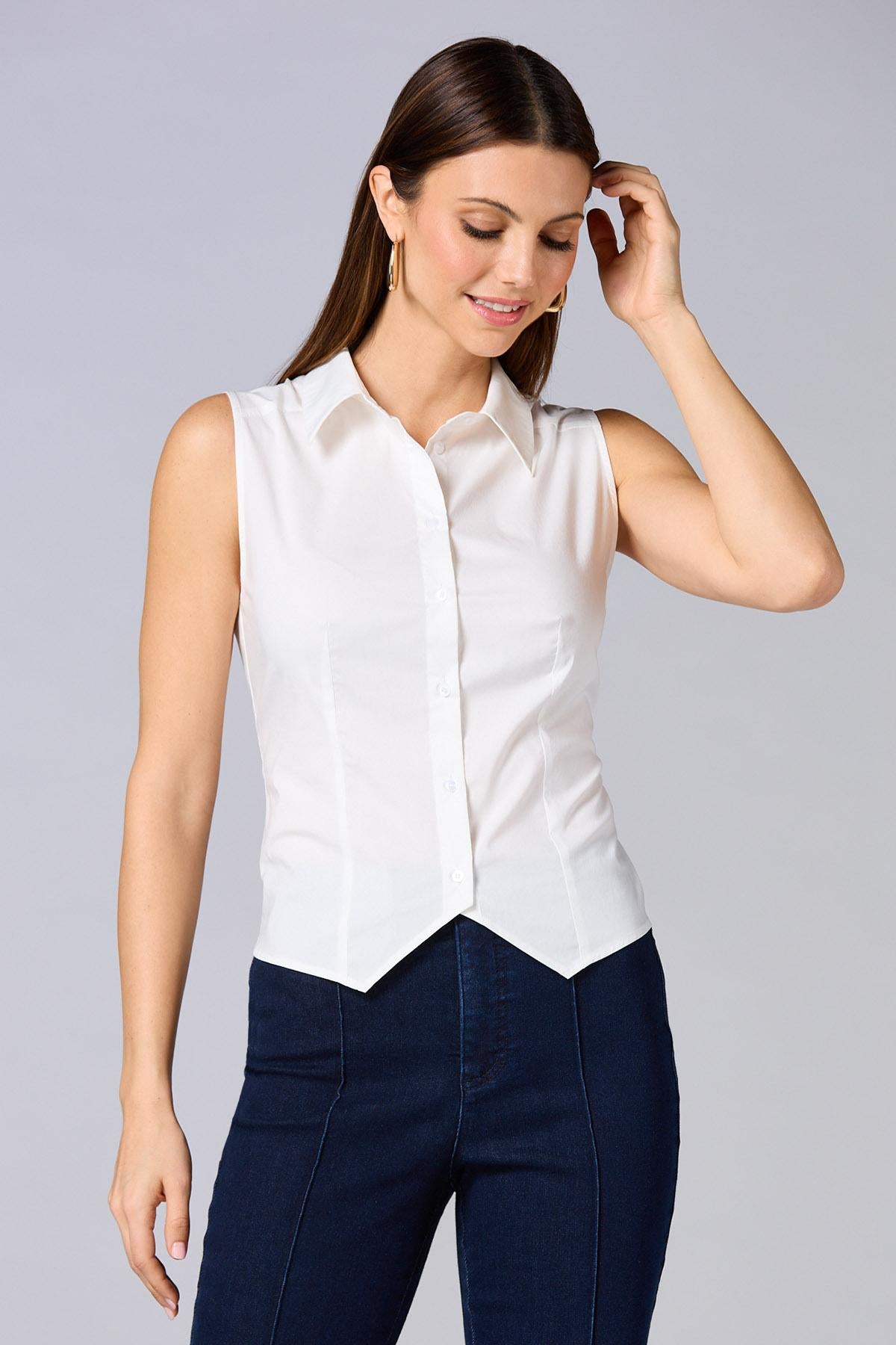 Versona cache white collared tank BRIGHT_WHITE