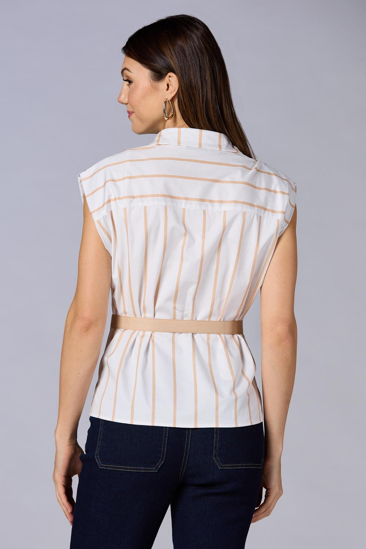 Versona cache belted striped shirt BROWNBEIGE_MULTI