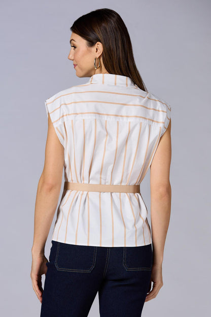 Versona cache belted striped shirt BROWNBEIGE_MULTI
