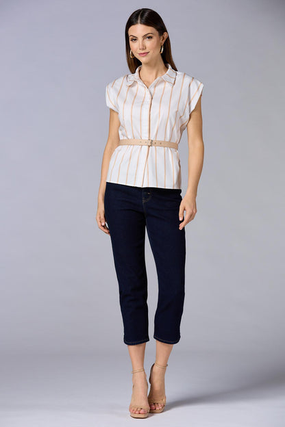 Versona cache belted striped shirt BROWNBEIGE_MULTI