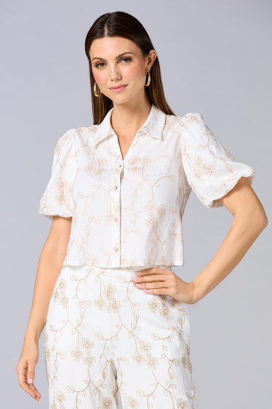 Versona cache floral embroidered shirt NATURAL