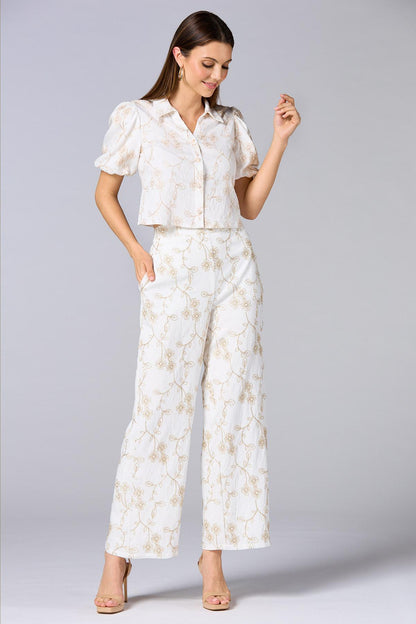 Versona cache floral embroidered shirt NATURAL