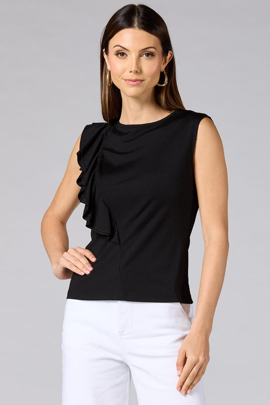 Versona cache ruffle trim tank BLACK