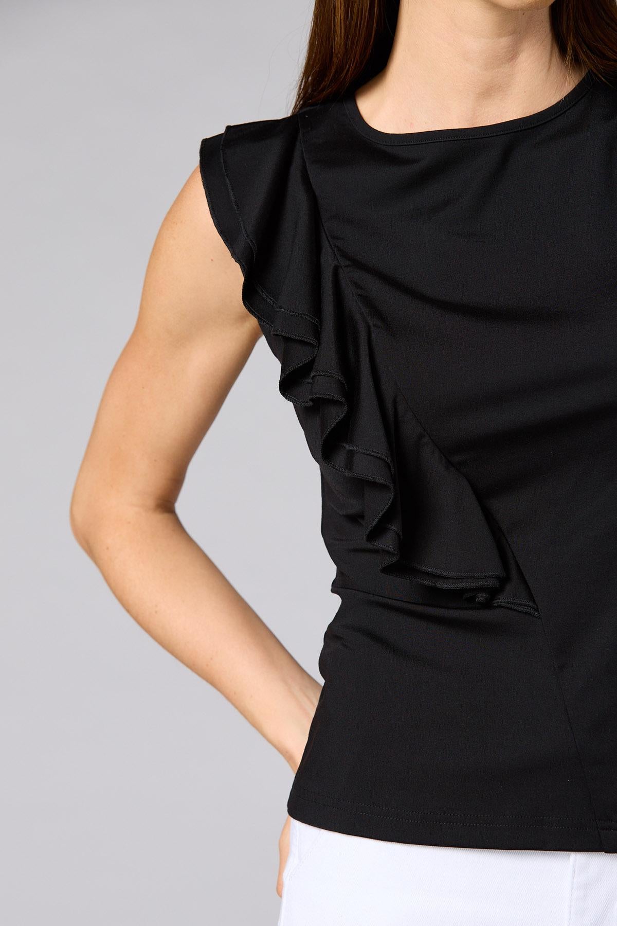 Versona cache ruffle trim tank BLACK
