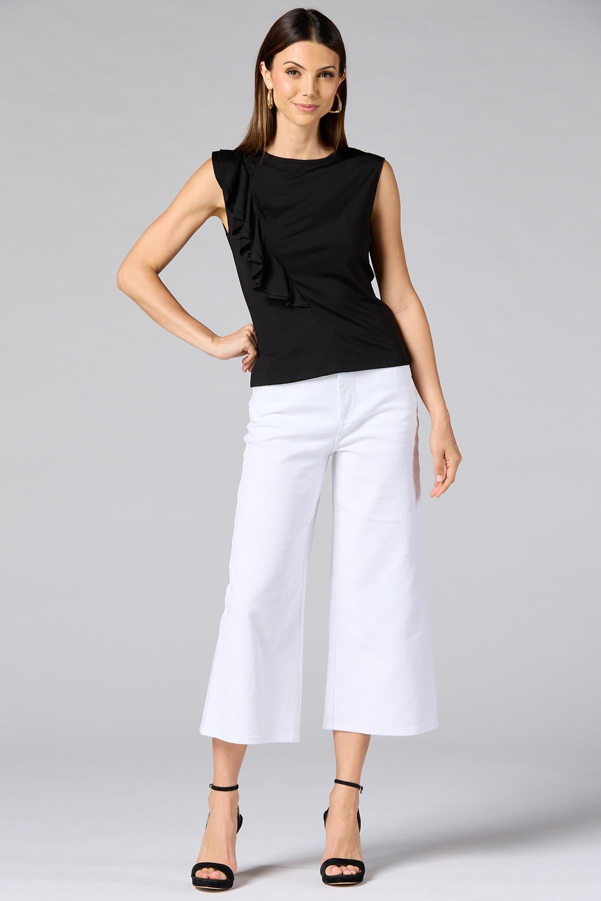 Versona cache ruffle trim tank BLACK