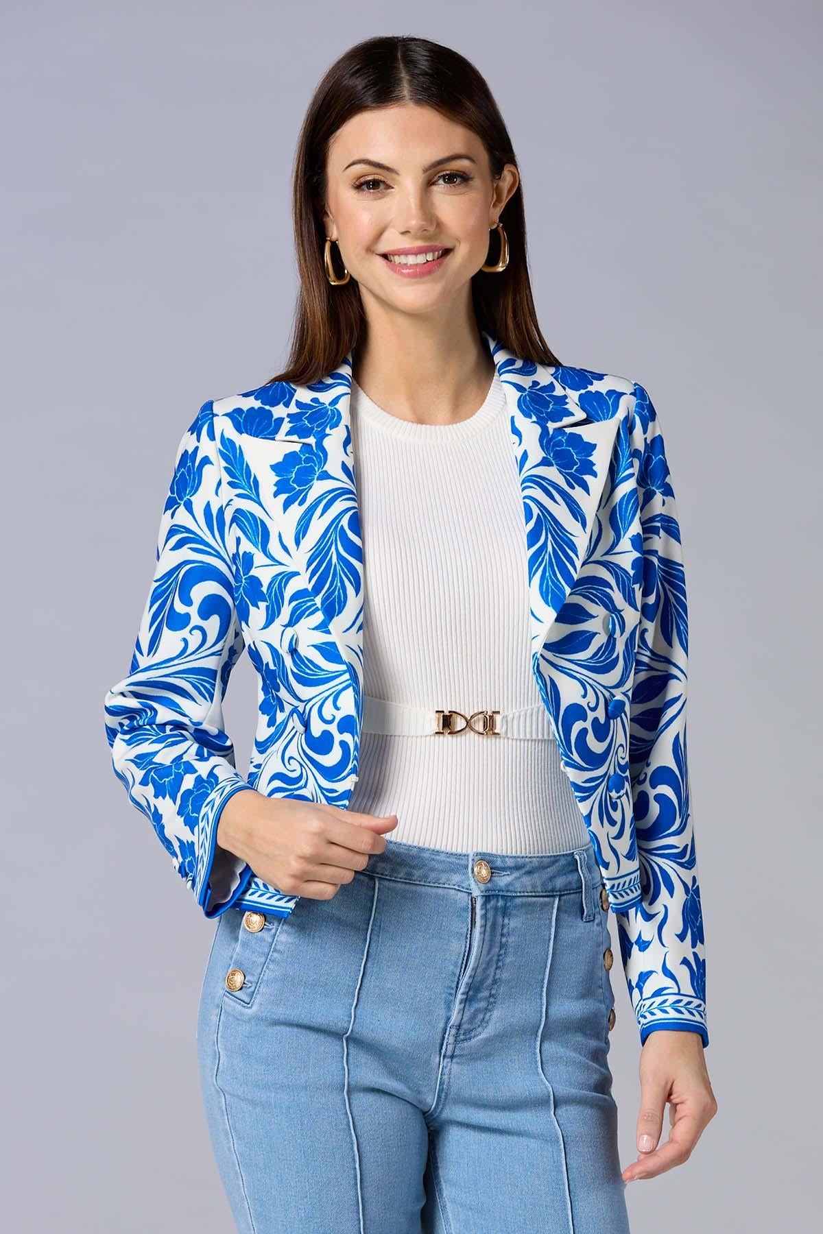 Versona cache floral printed blazer BLUE_MULTI
