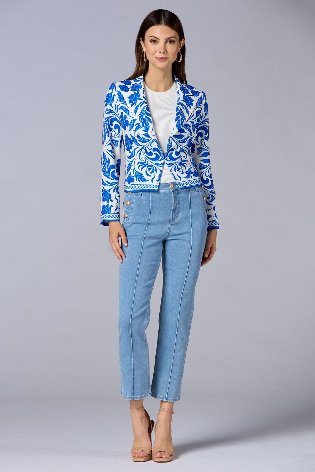 Versona cache floral printed blazer BLUE_MULTI
