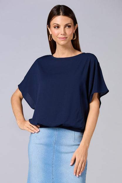 Versona cache solid band hem top NAVY_BLAZER