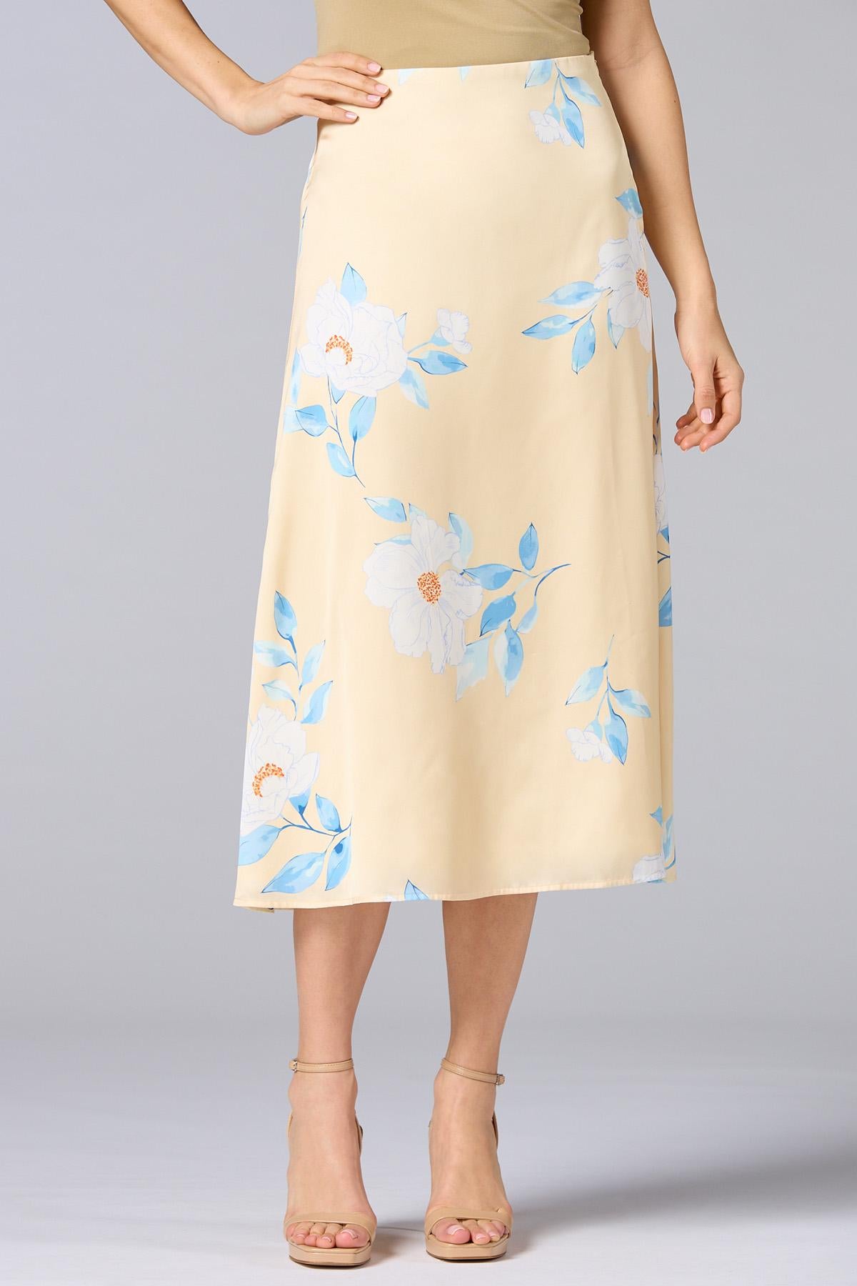 Versona cache satin floral midi skirt YELLOW_MULTI