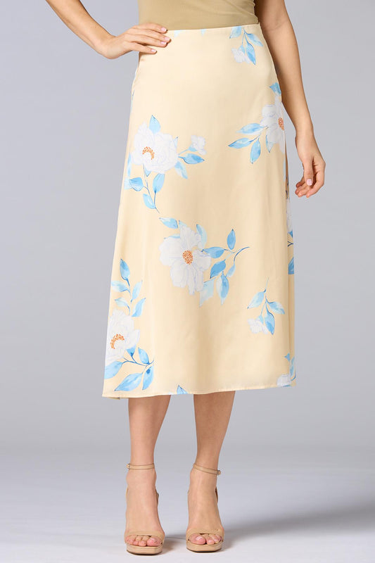 Versona cache satin floral midi skirt YELLOW_MULTI