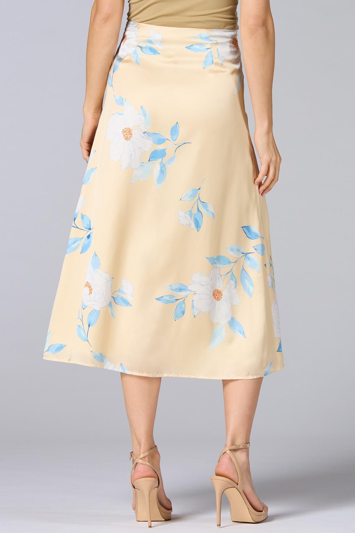 Versona cache satin floral midi skirt YELLOW_MULTI