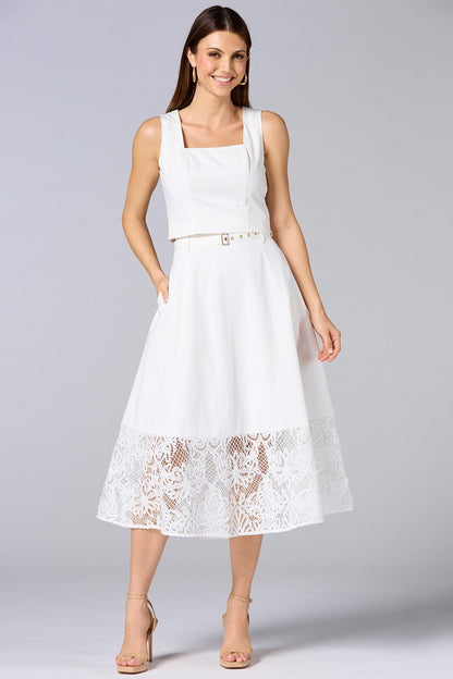 Versona cache solid lace hem skirt BRIGHT_WHITE