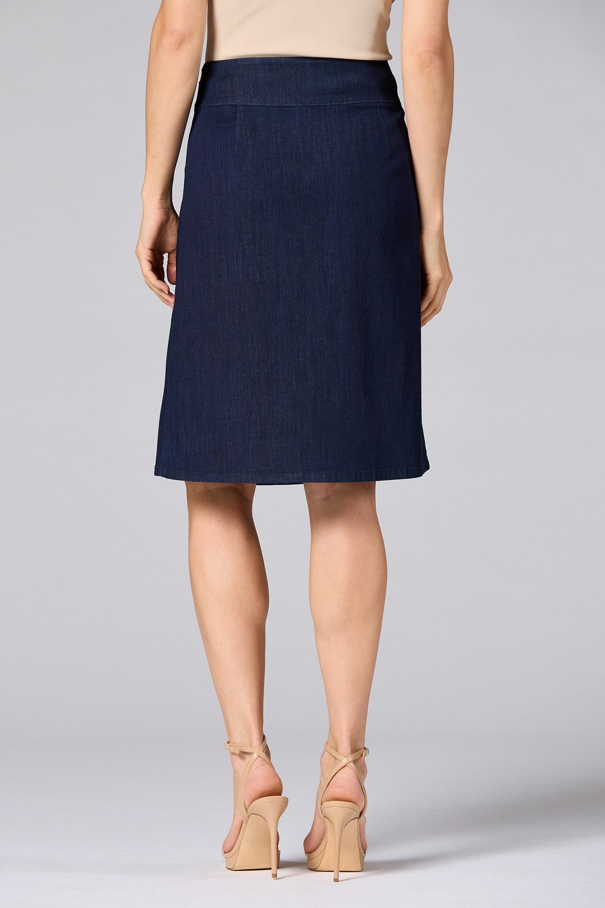 Versona cache pleated mid rise skirt DARK_WASH_DENIM