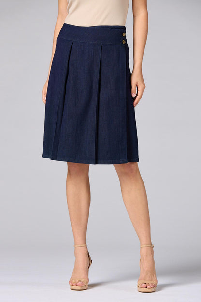 Versona cache pleated mid rise skirt DARK_WASH_DENIM