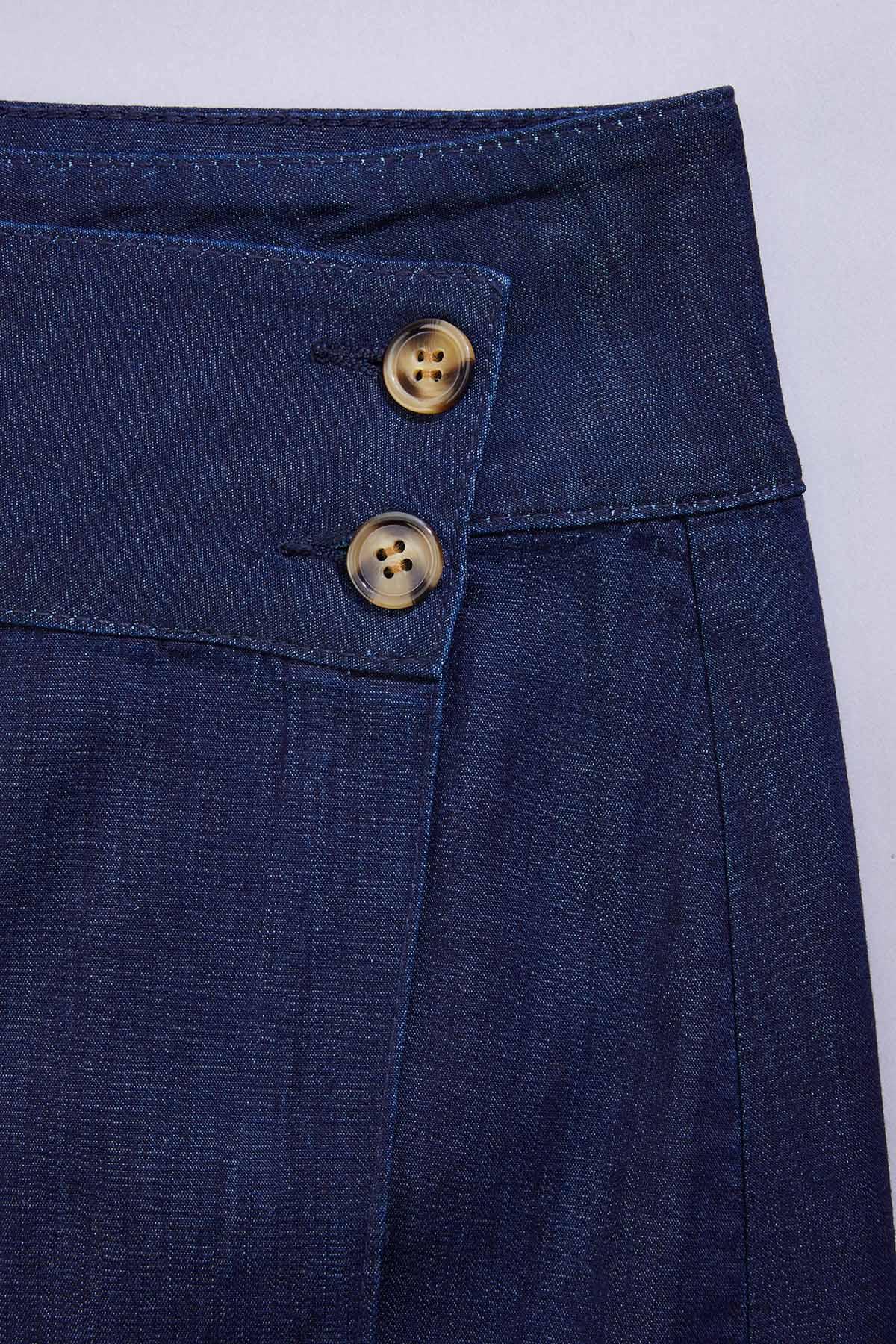 Versona cache pleated mid rise skirt DARK_WASH_DENIM