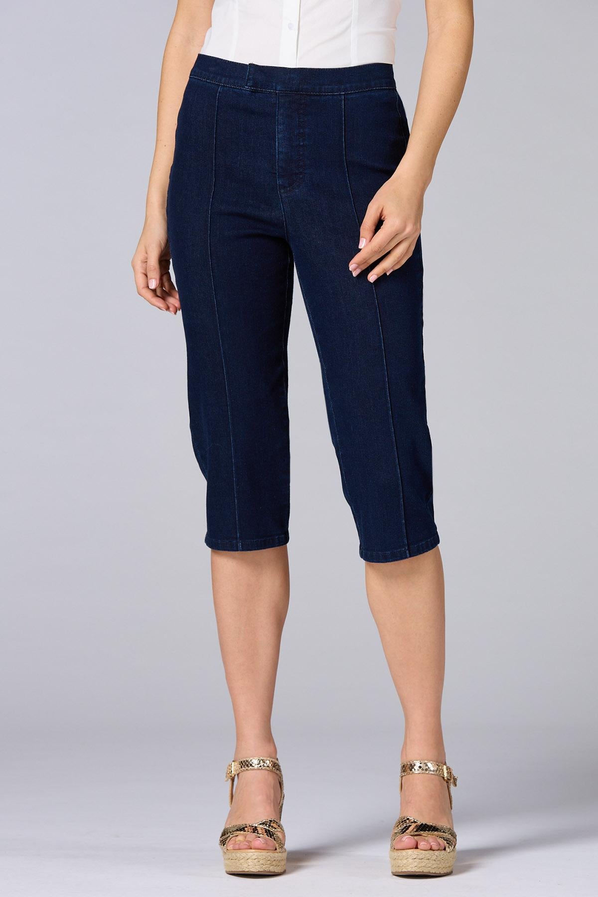 Versona cache pintuck denim capri pants DARK_WASH_DENIM