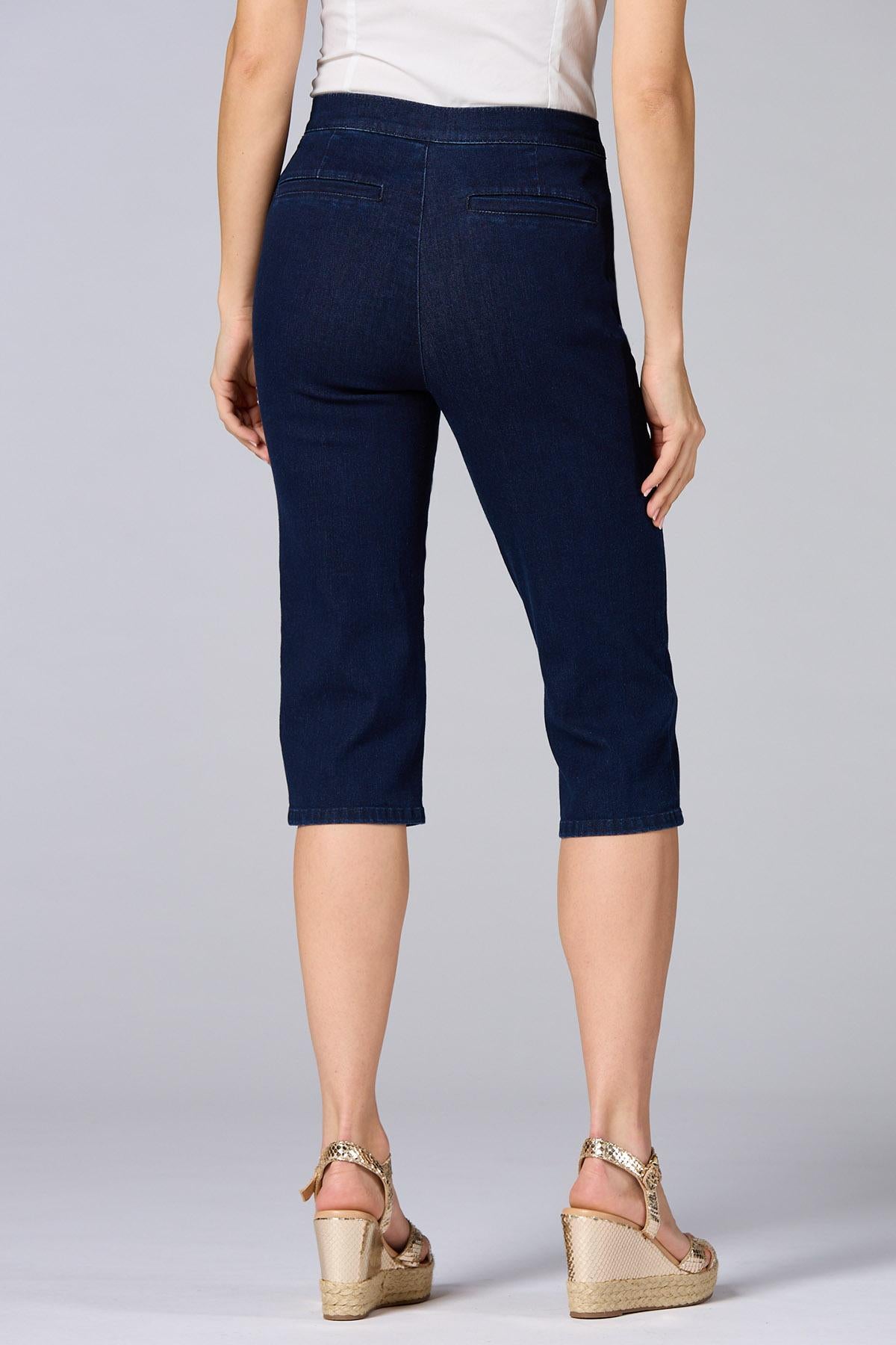 Versona cache pintuck denim capri pants DARK_WASH_DENIM