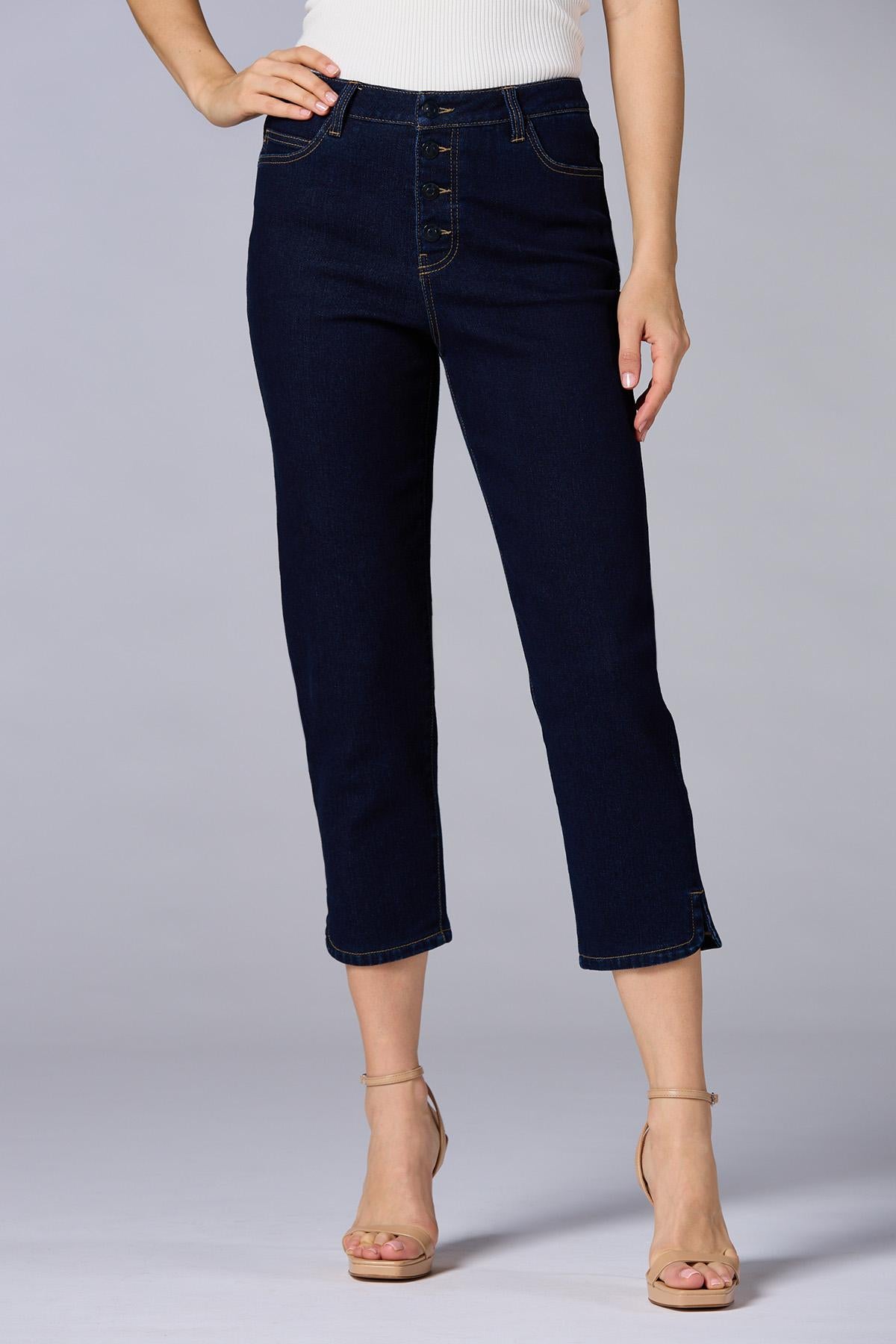 Versona cache slit hem cropped jeans DARK_WASH_DENIM
