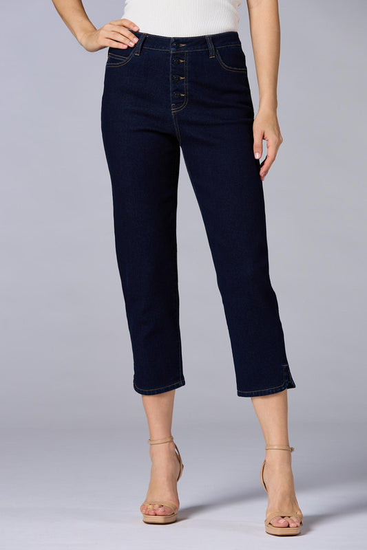 Versona cache slit hem cropped jeans DARK_WASH_DENIM