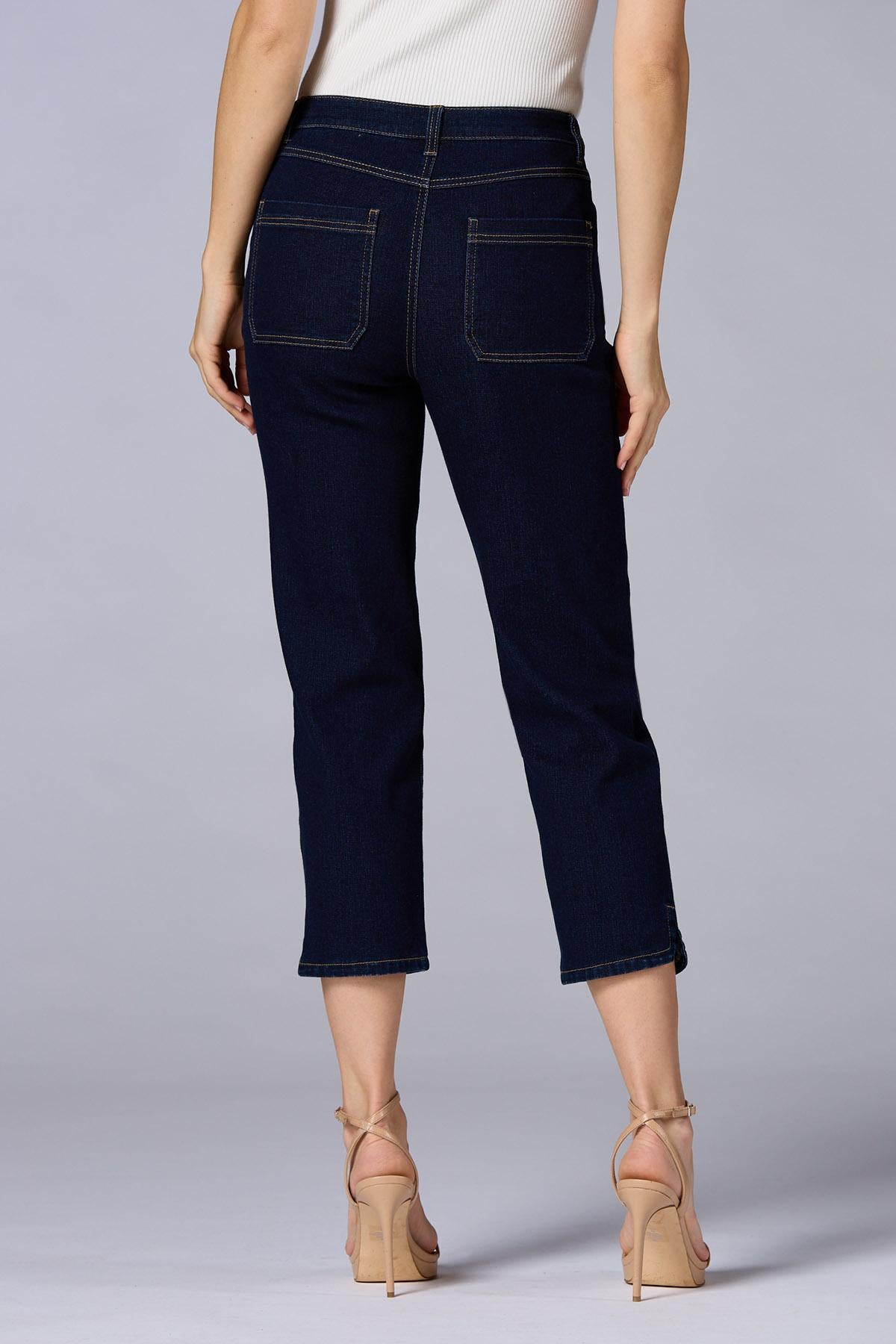 Versona cache slit hem cropped jeans DARK_WASH_DENIM