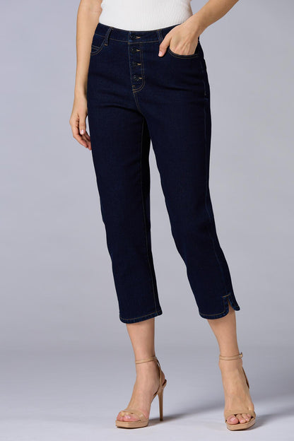 Versona cache slit hem cropped jeans DARK_WASH_DENIM